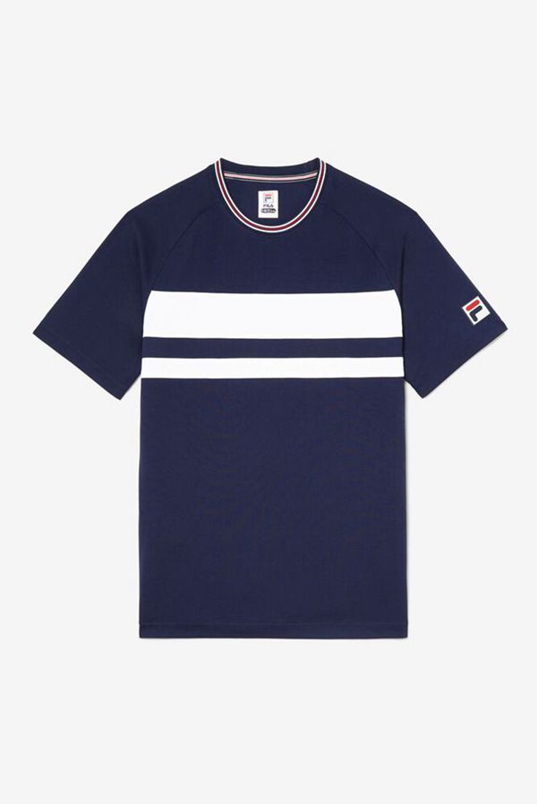 Fila Double Stripe Sleeve Tennis Men's T-Shirts - Navy,NZ 798-30174